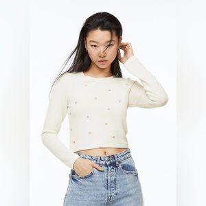 Embroidered Ribbed Top